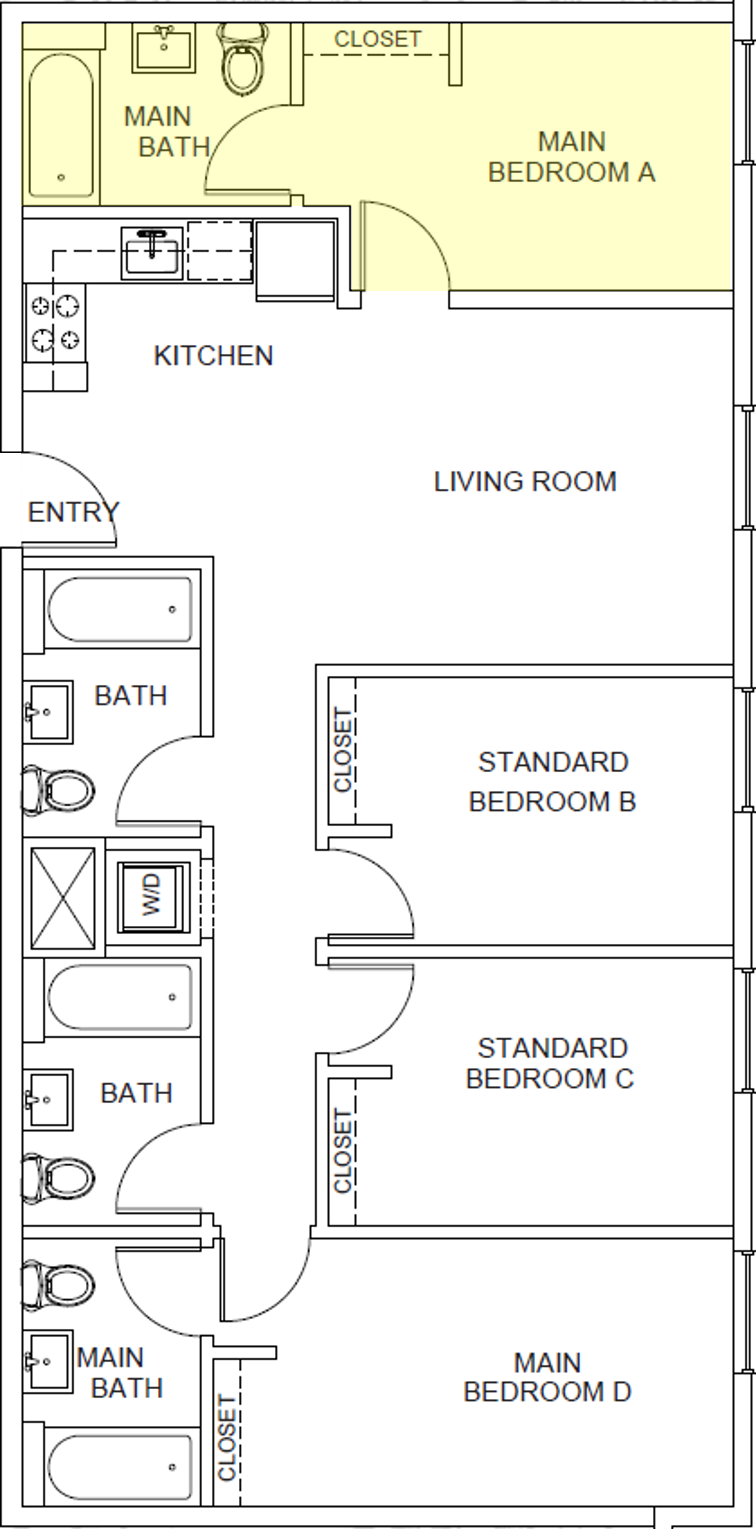 Floor plan for 4 beds, 4 baths, 260 sqft